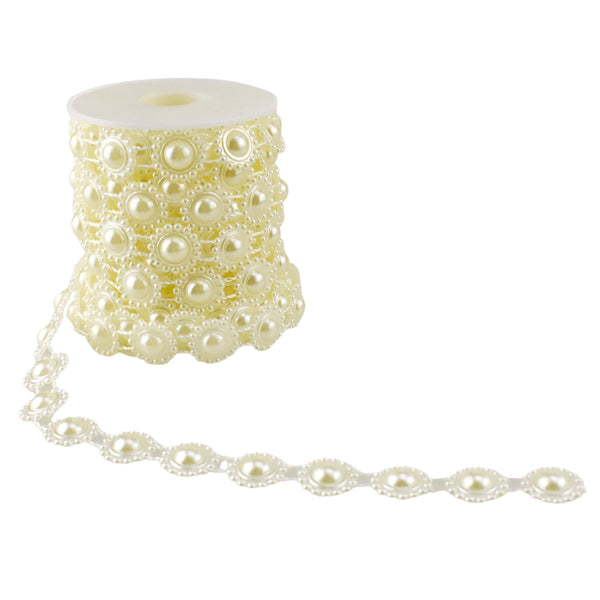 Flat Pearl Flower Trimming, 5/8-Inch, 7-Yard - Ivory
