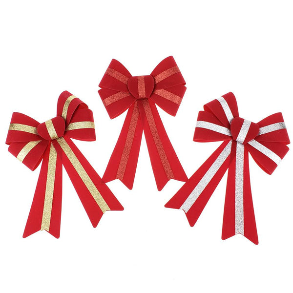 5 Loop Flocked Glitter Bows, 13-Inch, 3-Piece