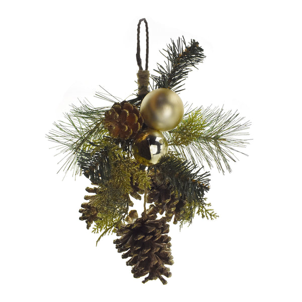 Artificial Cedar, Pine Cone, and Ball Ornament Door Hanger, 16-Inch