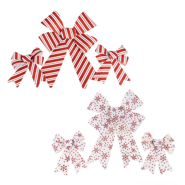 Candy Striped & Glitter Snowflake Bows, Red/White, 6-Piece