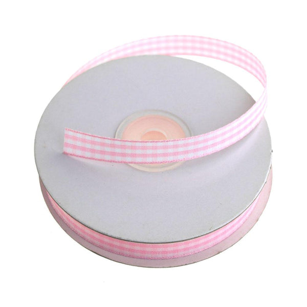 Gingham Christmas Ribbon, 3/8-Inch, 25 Yards, Light Pink