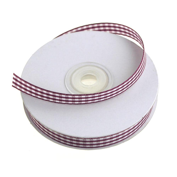 Gingham Christmas Ribbon, 3/8-Inch, 25 Yards, Wine