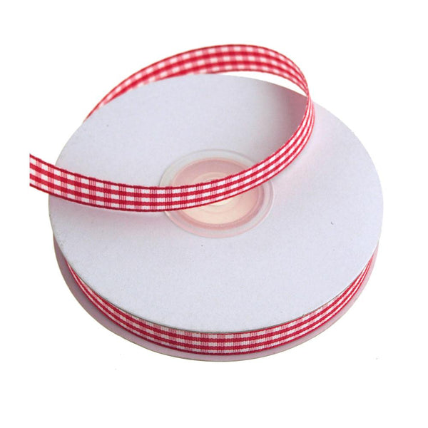 Gingham Christmas Ribbon, 3/8-Inch, 25 Yards, Red