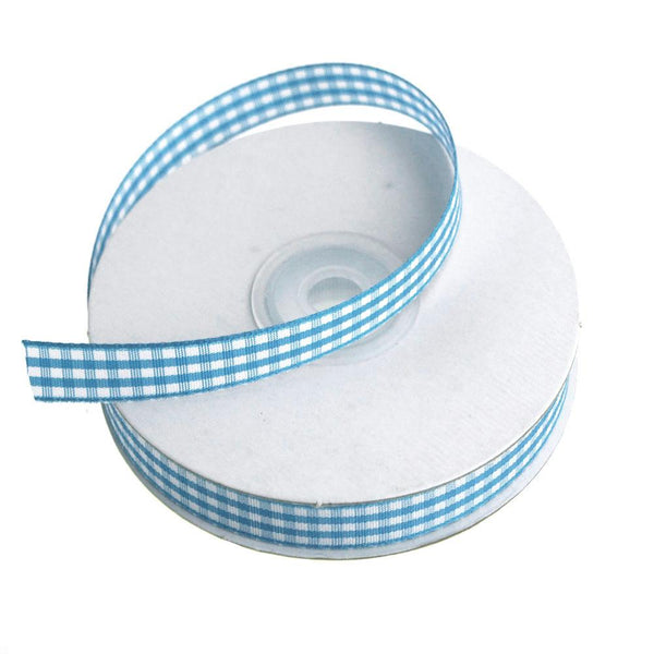 Gingham Christmas Ribbon, 3/8-Inch, 25 Yards, Light Blue