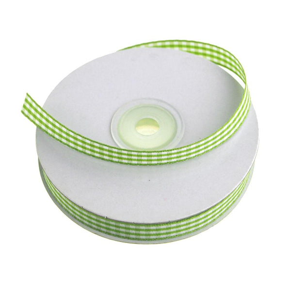 Gingham Christmas Ribbon, 3/8-Inch, 25 Yards, Apple Green