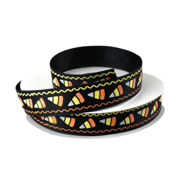 Glittered Candy Corn Satin Ribbon, 5/8-Inch, 10-Yard