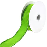 Christmas Velvet Tinsel Edge Wired Ribbon, 1-1/2-Inch, 10-Yard - Lime Green