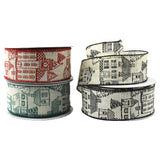 Christmas Winter Outlined Homes Wired Ribbon, 1-1/2-Inch, 10-Yard