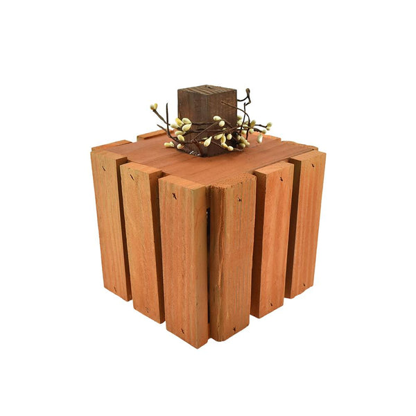 Rustic Wood Orange Pumpkin Box, 7-1/2-Inch