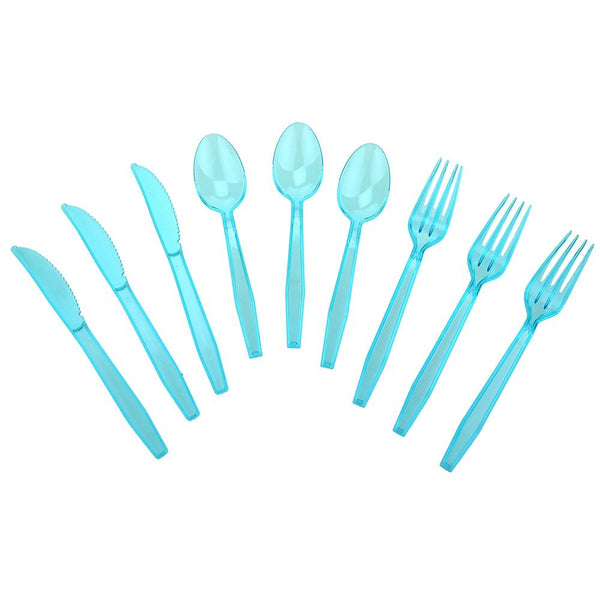 Transparent Plastic Cutlery, Assorted Sizes, 24-Piece, Blue