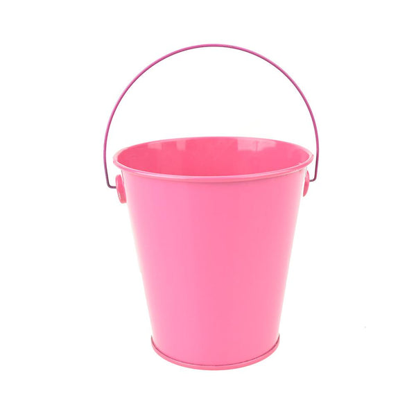 Party Decor Tin Pail with Handle, 4-1/2-Inch, Pink