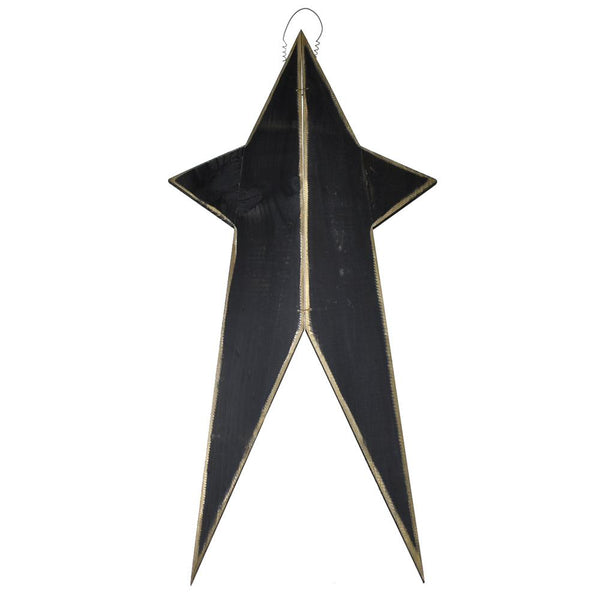 Five Point Painted Long Wooden Star, Black, 36-Inch