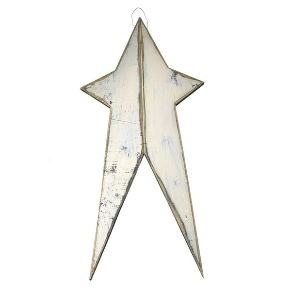 Five Point Painted Long Wooden Star, Cream, 36-Inch