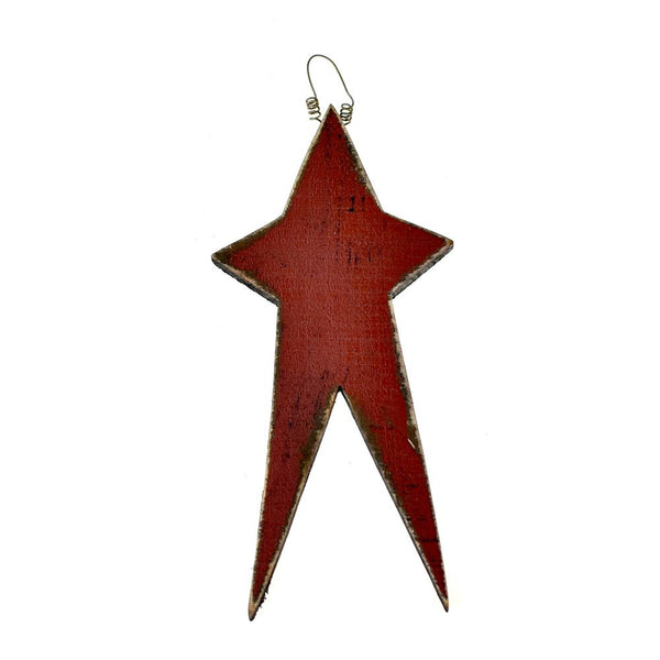 Five Point Painted Long Wooden Star, Burgundy, 12-Inch