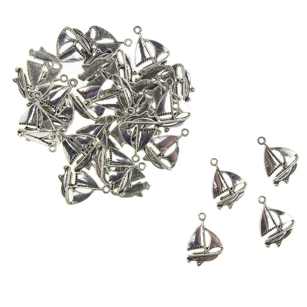 Metal Nautical Sailboat Charms, Silver, 5/8-Inch, 35-Count