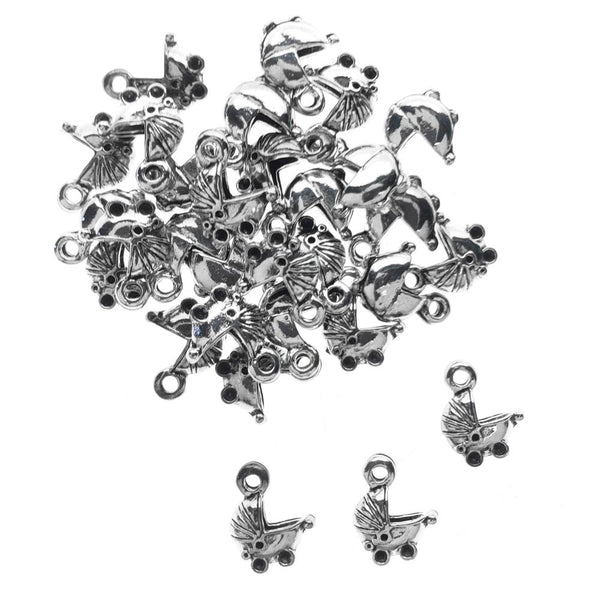 Baby Carriage Metal Charms, 1/2-Inch, 30-Count, Silver