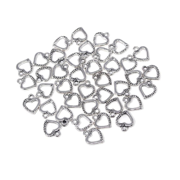 Small Heart Metal Charms, Silver, 1/2-Inch, 42-Count