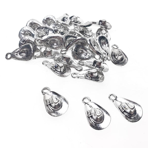 Cowboy Hat Metal Charms, 5/8-Inch, 30-Count, Silver