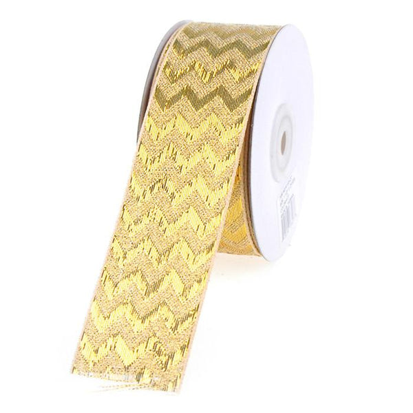 Chevron Ribbon Metallic Shine, 1-1/2-Inch, 25 Yards, Gold