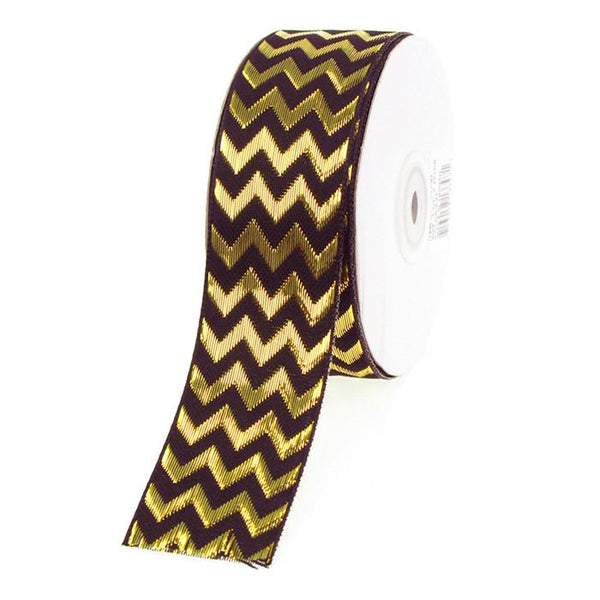 Chevron Ribbon Metallic Shine, 1-1/2-Inch, 25 Yards, Black/Gold