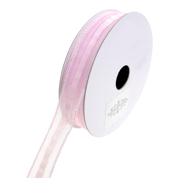 Sheer Metallic Iridescent Edge Natalia Ribbon, Light Pink, 5/8-Inch, 25-Yards