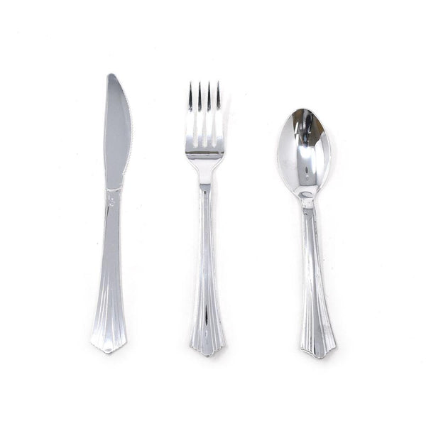 Premium Plastic Assorted Cutlery, 24-Piece, Silver