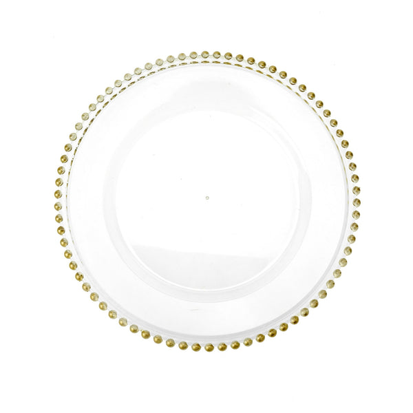 Beaded Edge Clear Plastic Charger Plate, Gold, 12-1/2-Inch, 1-Count