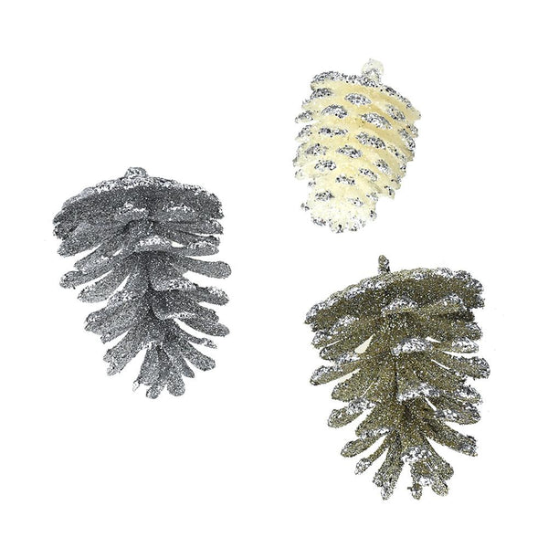 Glitter Frosted Pinecone Christmas Ornaments, Silver, Assorted Sizes, 21-Piece