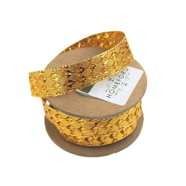 Diamond Lame Holiday Christmas Wired Ribbon, 5/8-Inch, 9 Yards, Gold