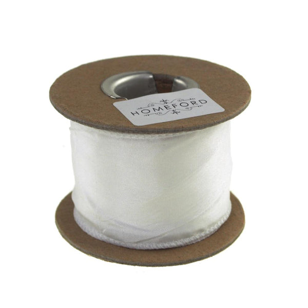 Crinkled Satin Silk Wired Edge Ribbon, 2-Inch, 9-Yard, White