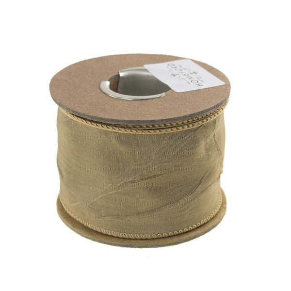 Crinkled Satin Silk Wired Edge Ribbon, 2-Inch, 9-Yard, Champagne