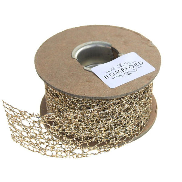 Weave Glitter Christmas Ribbon, 1-1/2-Inch, 9 Yards, Champagne