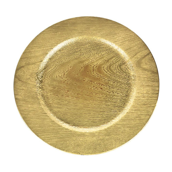 Plastic Round Charger Plate Wood Grain, 13-Inch, Gold, 1-Count