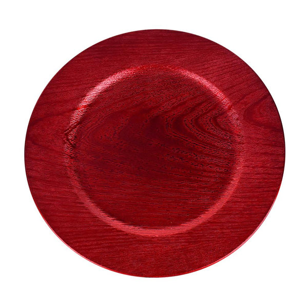 Plastic Round Charger Plate Wood Grain, 13-Inch, Red, 1-Count