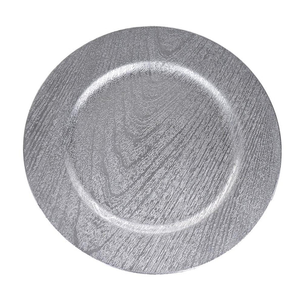 Plastic Round Charger Plate Wood Grain, 13-Inch, Silver, 1-Count