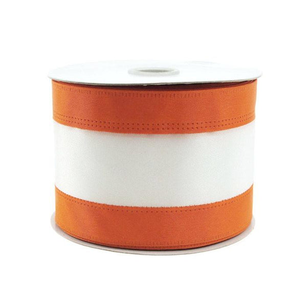 Stripe Sport Theme Ribbon Wired Edge, 2-1/2-inch, 10-yard, Orange/White