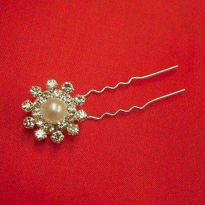 Wedding Rhinestone Tiara, Hairpin, 7/8-inch, Pearl Flower (6-Piece)