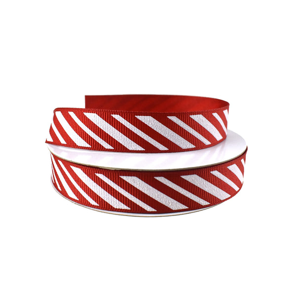 Glittered Candy Cane Stripes Grosgrain Ribbon, 5/8-Inch, 10-Yard