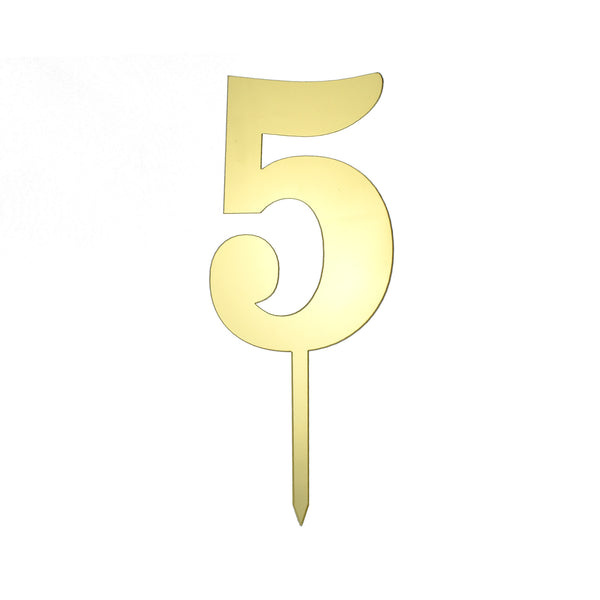 Metallic Acrylic Number 5 Cake Topper, Gold, 7-1/2-Inch