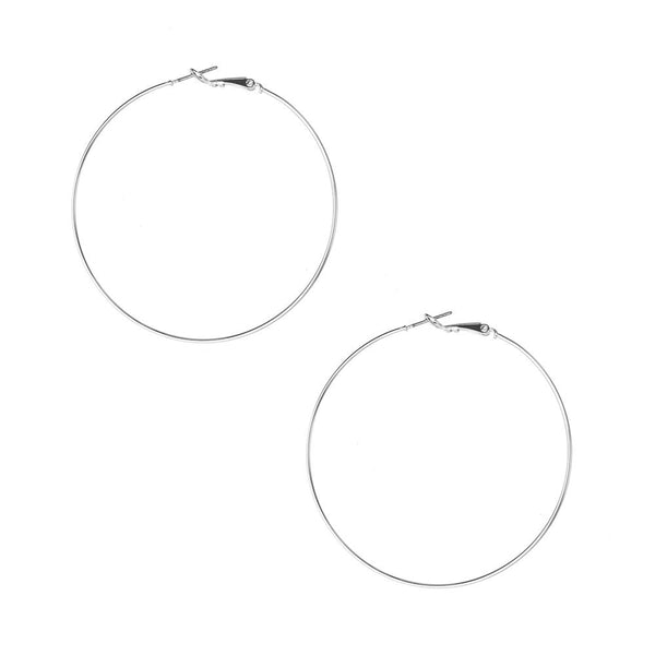 Surgical Steel Gold Plated Hoop Earrings, Silver, 2-1/4-Inch