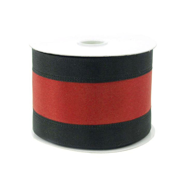 Stripe Sport Theme Ribbon Wired Edge, 2-1/2-inch, 10-yard, Black/Burgundy