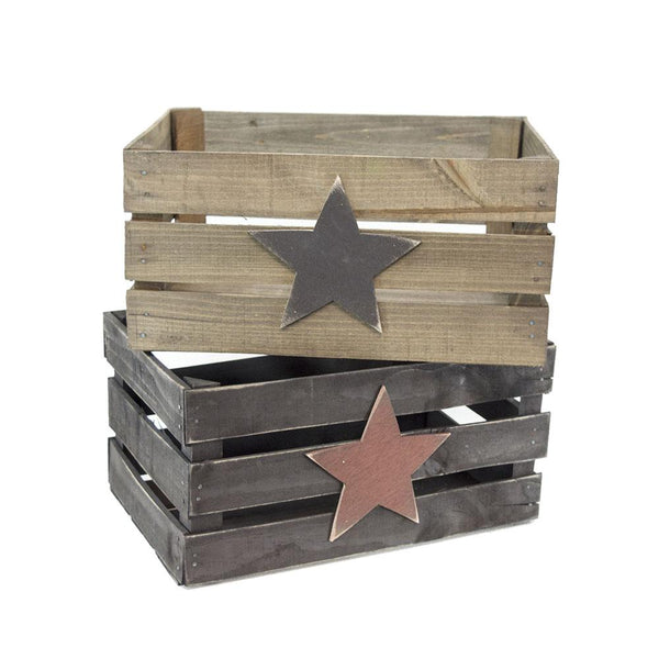 Large Wooden Crate with Star, Assorted Colors, 3-Piece