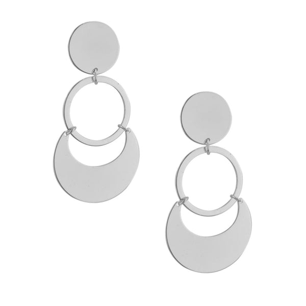 Round Hanging Disk Drop Earrings, Silver, 2-1/2-Inch