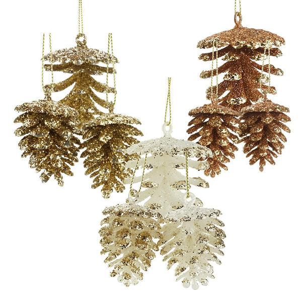 Glitter Frosted Pinecone Christmas Ornaments, Gold, Assorted Sizes, 21-Piece