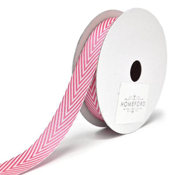 Woven Polyester Herringbone Ribbon, 5/8-Inch, 6-Yard, Hot Pink