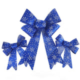 Glitter Snowflake Print Plastic Christmas Bows, Royal/Silver, 6-Piece