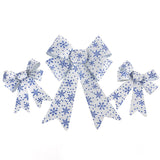 Glitter Snowflake Print Plastic Christmas Bows, Royal/Silver, 6-Piece