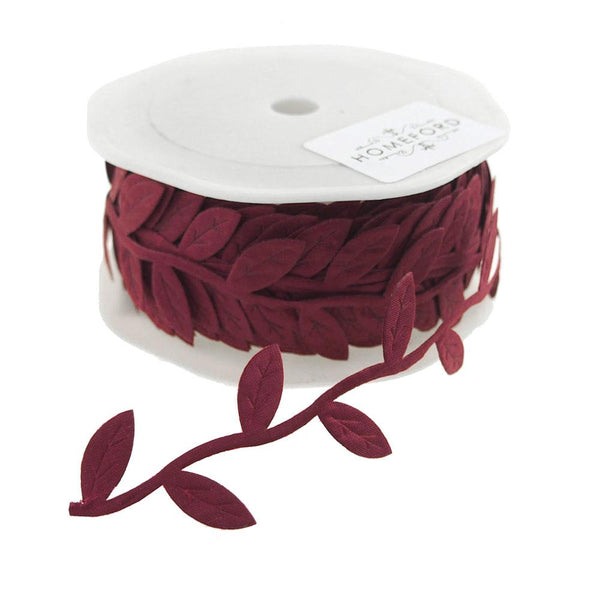 Leaf Garland Polyester Ribbon, 1/4-Inch, 10 Yards, Burgundy