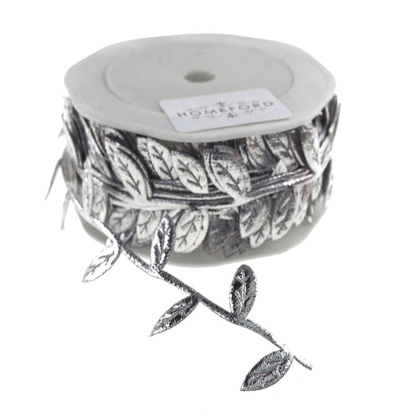 Leaf Garland Polyester Ribbon, 1/4-Inch, 10 Yards, Metallic Silver