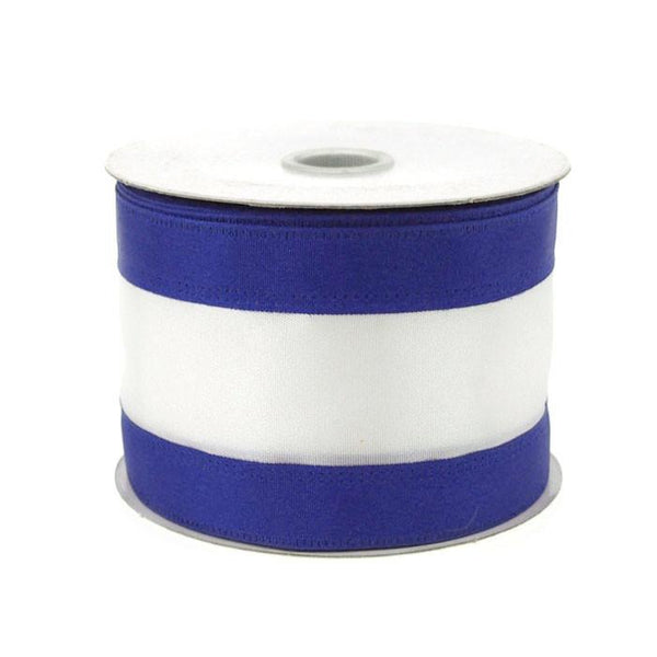 Stripe Sport Theme Ribbon Wired Edge, 2-1/2-inch, 10-yard, Royal Blue/White